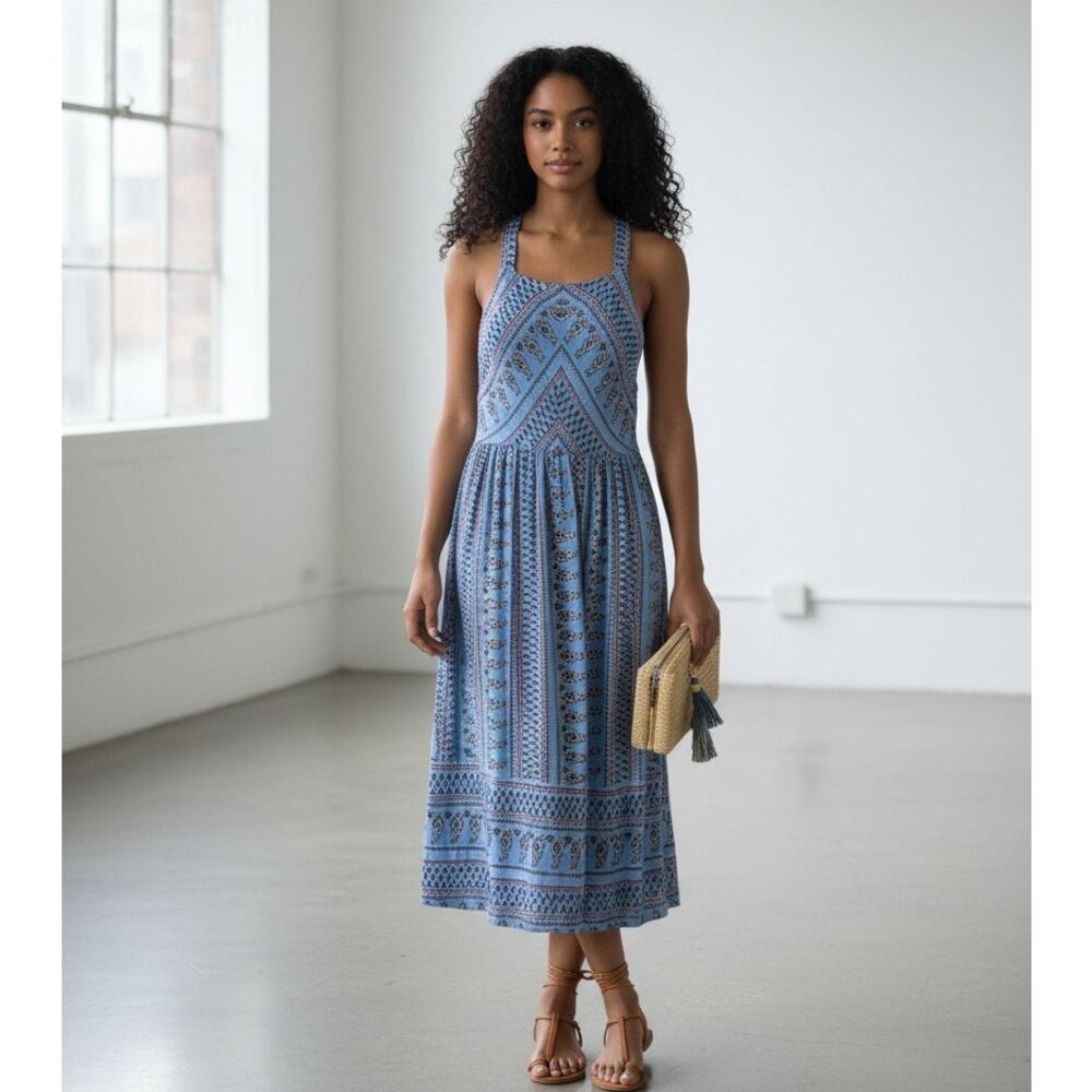 Everly Blue Tribal Geometric Midi Dress Sleeveless Size Small